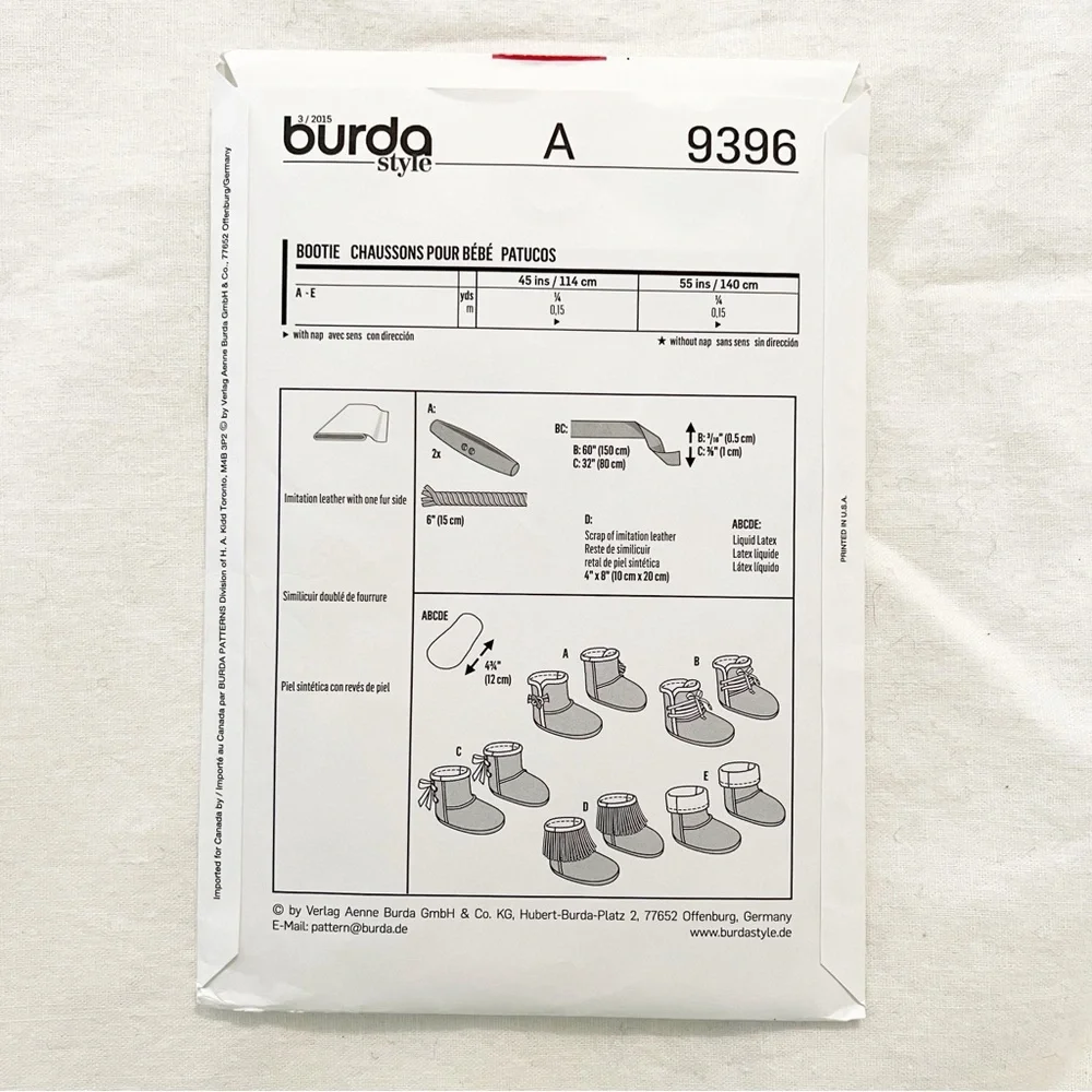 Burda Kids 9396 Baby Booties Sewing Pattern – Uncut Factory Folded